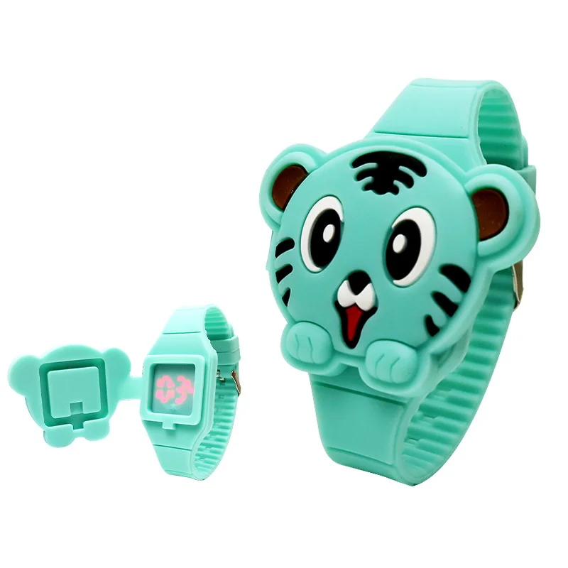 Kids Watch Cute Tiger LED Digital Watches for Girls Boys BPA Free Fashion Silicone Band Clamshell Design Children Clock Gifts