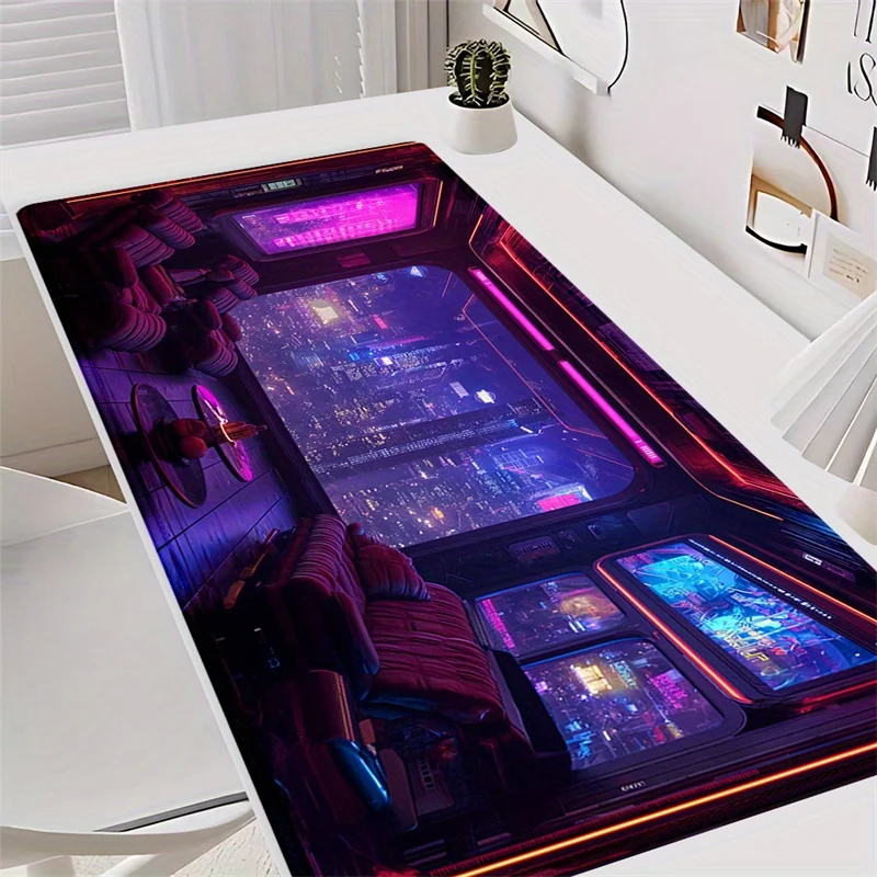 Tapis de souris de jeu Cyberpunk Neon City Style, décorations Esports de bureau et de maison, cadeaux de joueur, accessoires de bureau et de jeu