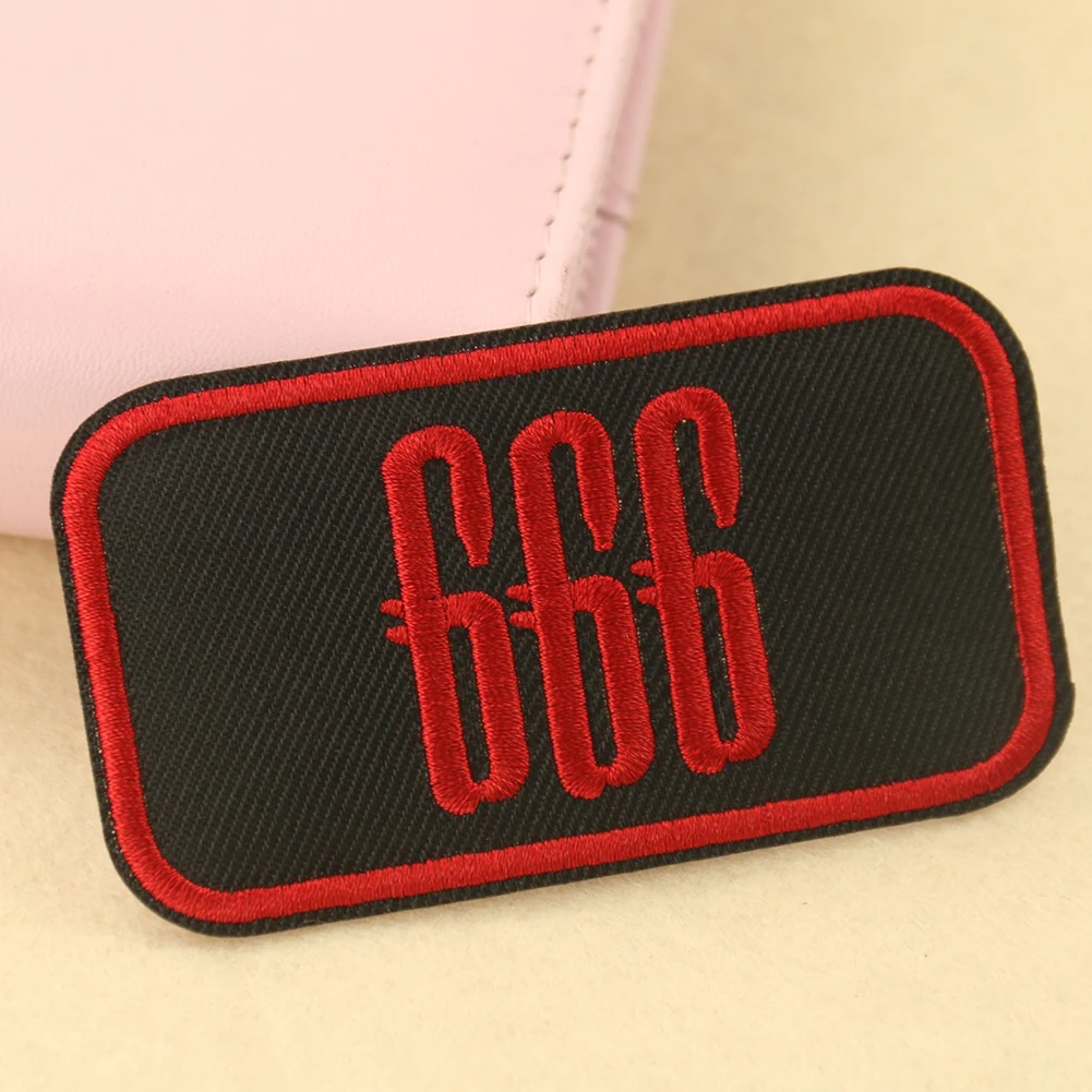 2PC Unique Punk Style Rectangle Arabic Numerals 666 Devil Satan Numbers Embroidery Applique Iron on Patch Sewing Crafts Badge