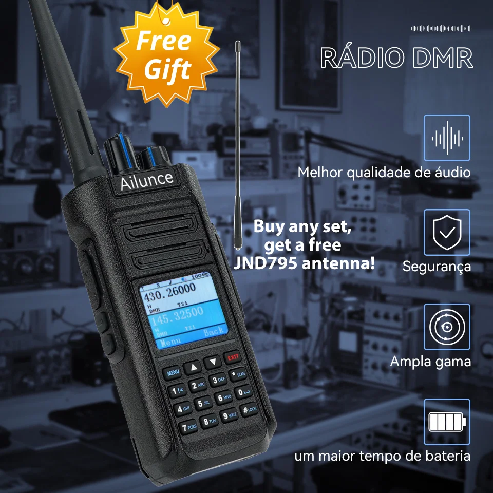Retevis Ailunce HD2 walkie talkie DMR radio de comunicação longo alcance UHF VHF rádio comunicador profissional radio amador portatil recarregável walkie-talkie caça radioamador IP67 à prova d'água ham radio