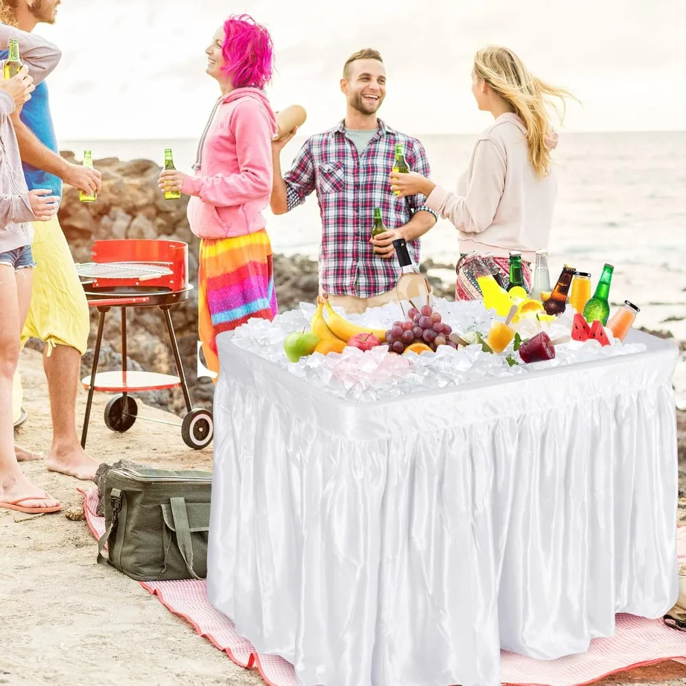 

Folding Ice Cooler Table with Matching Skirt, Drain Hose & Bucket, Foldable Buffet Beverage Cooler Server, Portable Chill Table