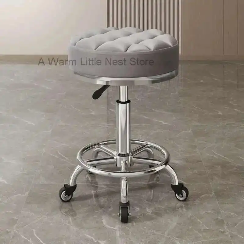 Barber Nail Salon Chair Swivel Wheels Rotating Salon Hair Stylist Barbershop Equipment Furniture Professional Rolling Silla