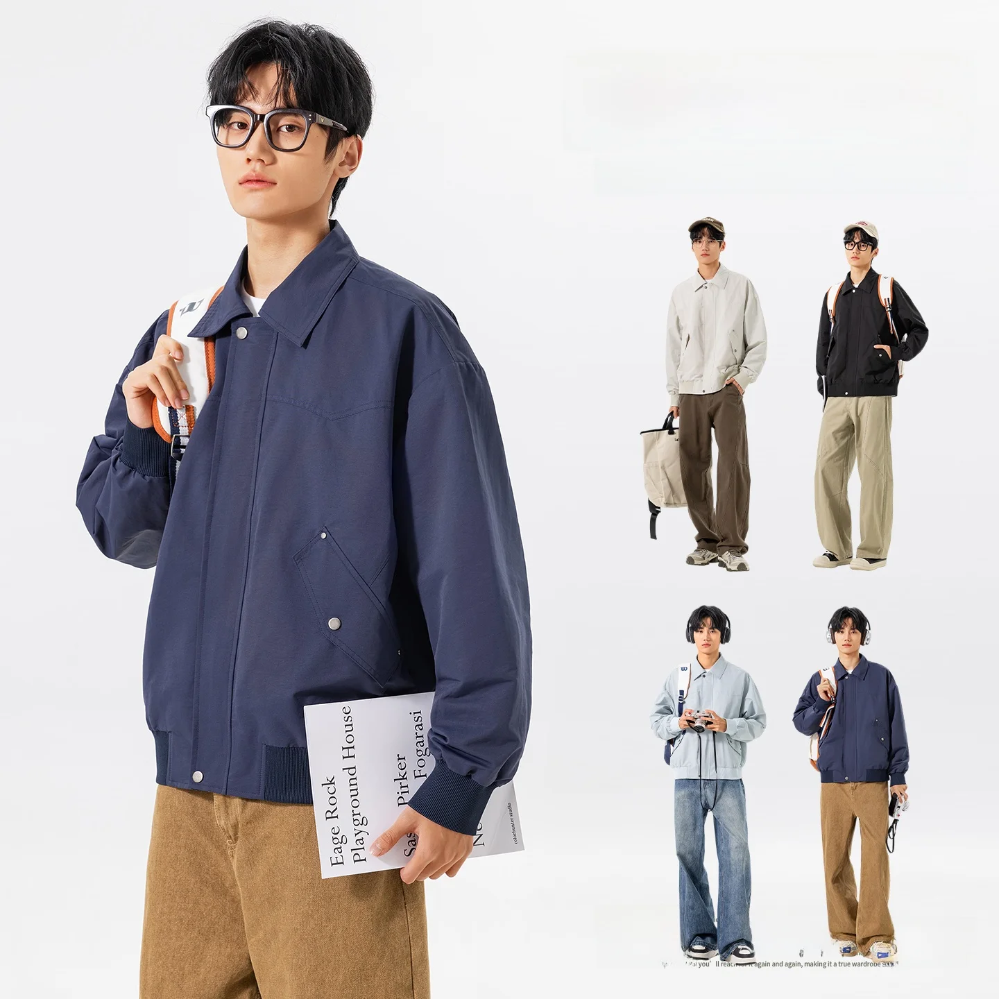 

Мужская бейсбольная куртка-бомбер с отложным воротником, весна 2026, с множеством карманов, американского высокого качества, легкая, класса люкс, рабочая одежда, смесовая хлопковая ткань