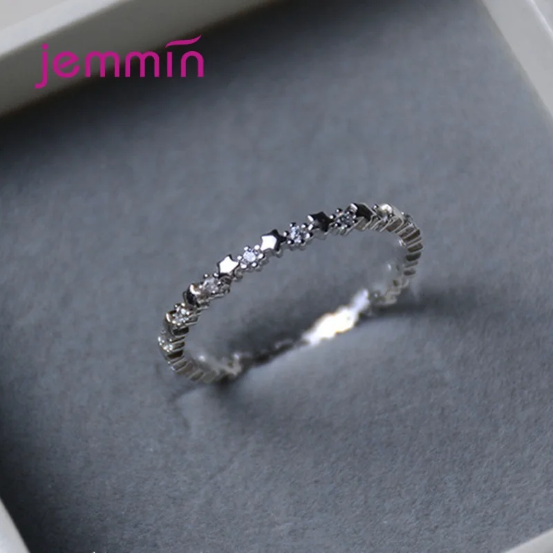 Luxury Original 925 Sterling Silver Color Stars Finger Ring Authentic Stackable Real Clear CZ Jewelry For Women Wedding Gift