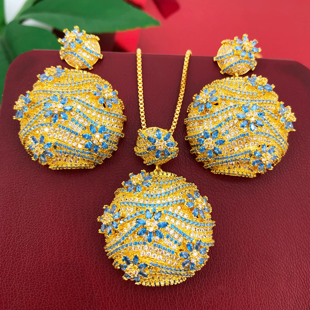 

Missvikki New Original Fashion Round Drop Necklace Earrings Set Geometric Sparkling Women Girl Gift High Quality CZ Accessories