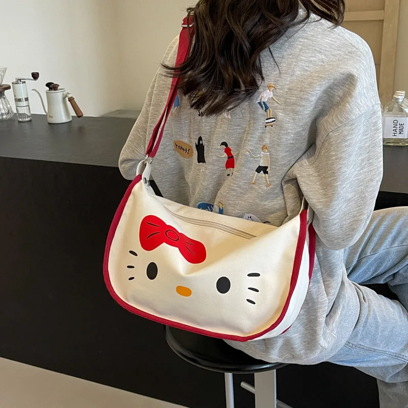 Kawaii Sanrio Keroppi Badtz Maru Canvas Bag Girl Shoulder Bags Tote Student Handbag High Capacity Anime Figure Festival Gift