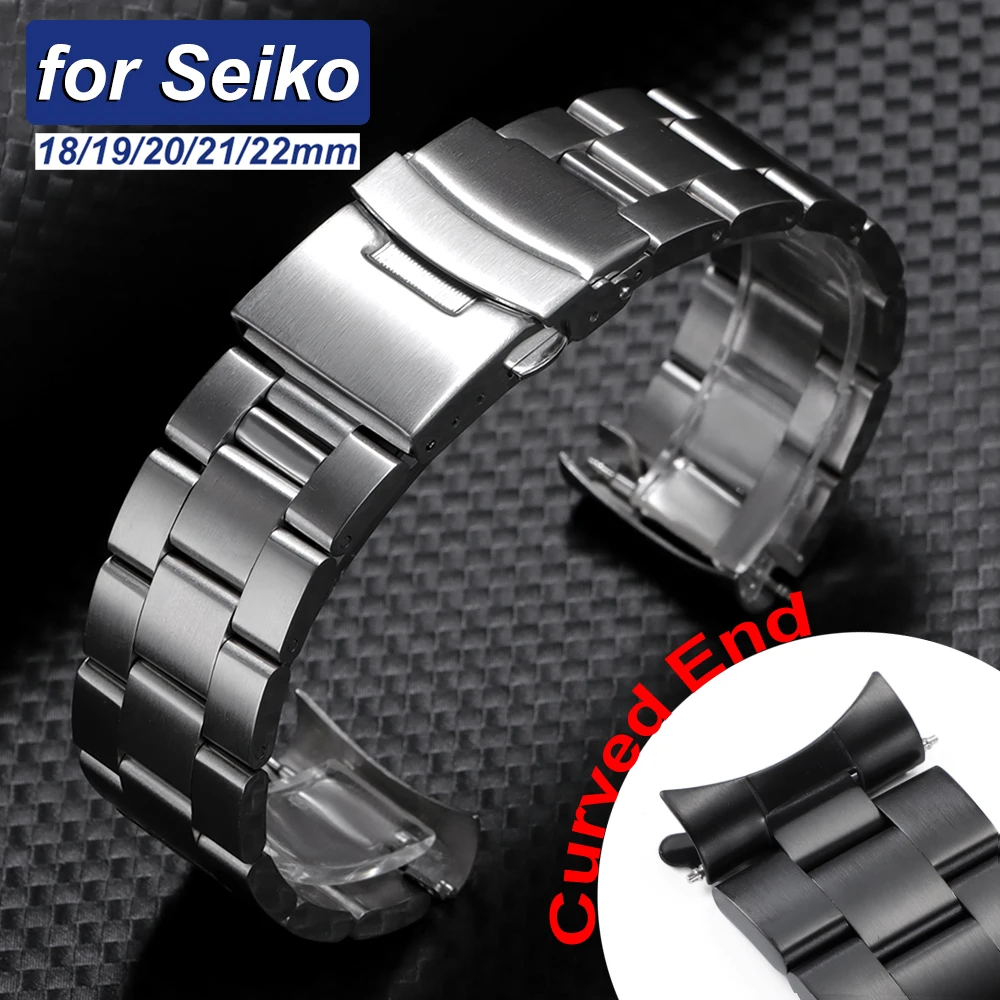 Curved End Strap Stainless Steel Watch Band 18mm 19mm 20mm 21mm 22mm for Seiko Curve Connector for Oyster Watchband Arc Adapter