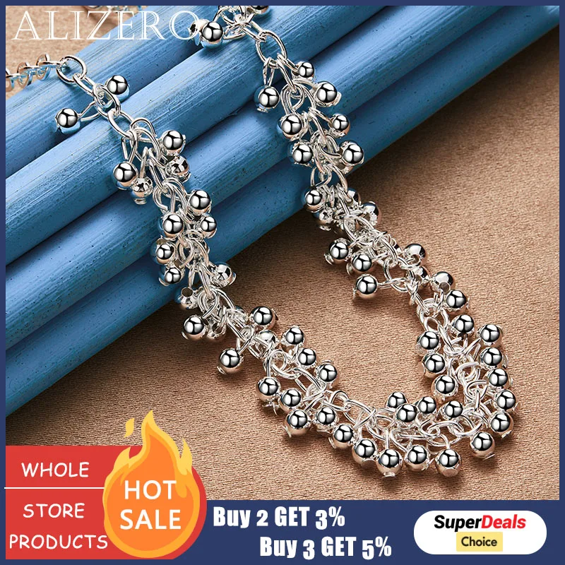 

ALIZERO 925 Sterling Silver 18 Inch Chain Smooth Grape Beads Necklace For Women Wedding Birthday Party Fashion Charms Jewelry