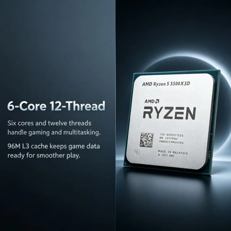 AMD Ryzen 5 R5 5500X3D 6-Core 12-Thread L3=96M 3.0GHz Up to 4.0GHz 7nm 105W Socket AM4 DDR4 PCIe 4.0 Desktop CPU