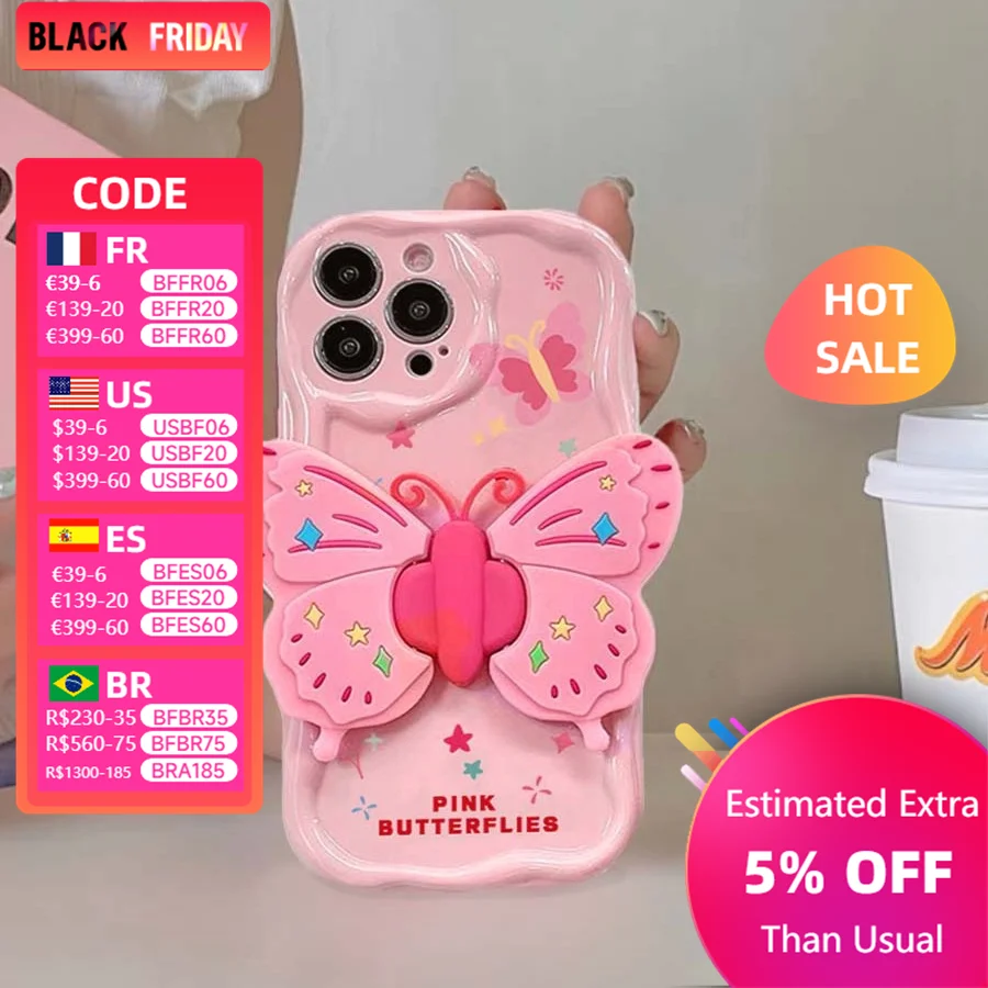 for iPhone 15 Promax case cute female iphone 13 all-in-one soft case with a butterfly stand all new and versatile