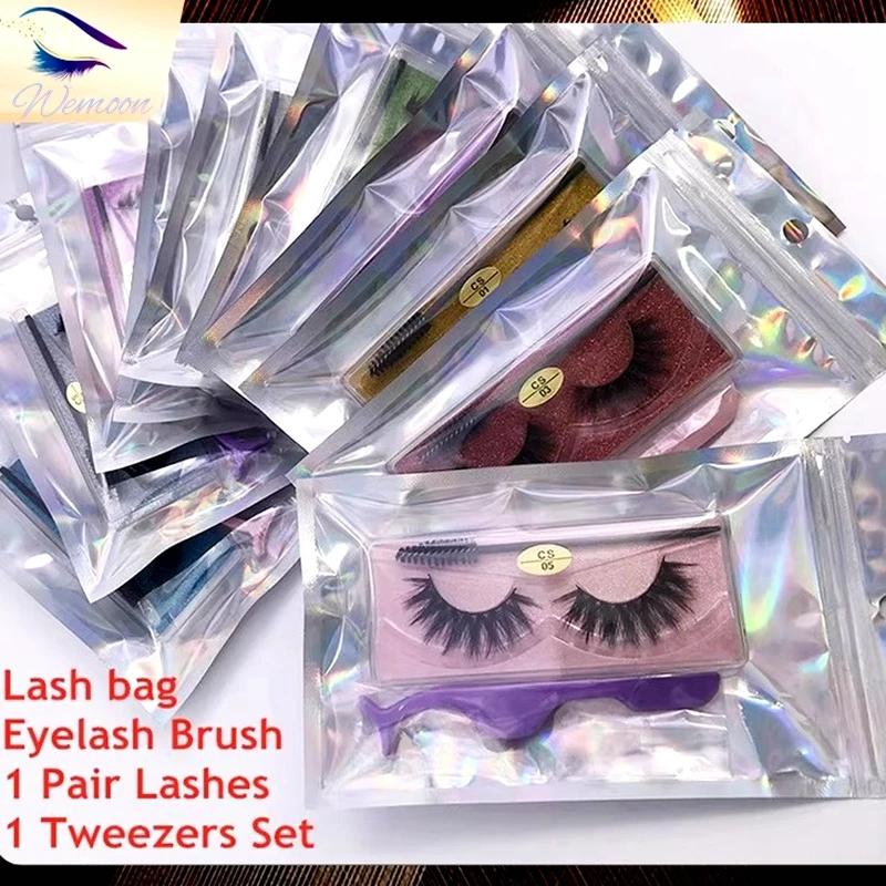 Natural Mink Brush Tweezers Set, Lashes Bag, Color Base False Eyelashes, Mix Styles, 3D Eyelashes, Wholesale in Bulk