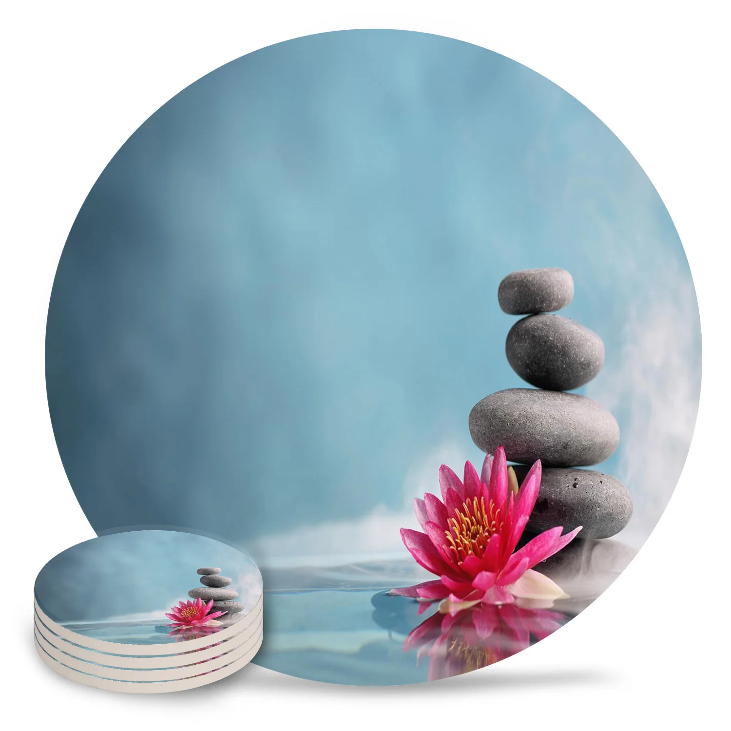 Stone Flower Plant Water Surface Mist Round Coaster Coffee Table Mats Kitchen Accessories Absorbent Ceramic Coasters