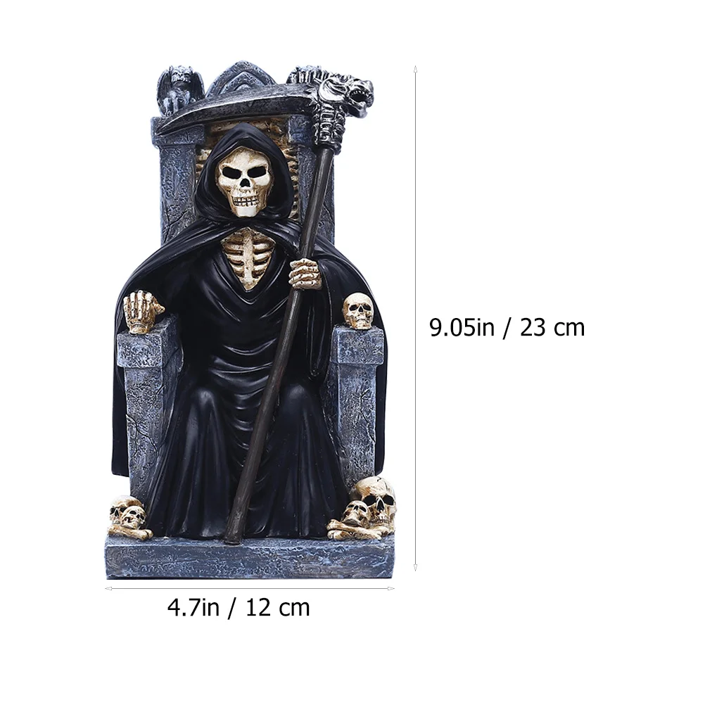 1Pcs Skull Head Throne Resin Decor Halloween Decoration Grim Reaper Sculpture Party Tabletop Ornament Gift Skull Throne Decor