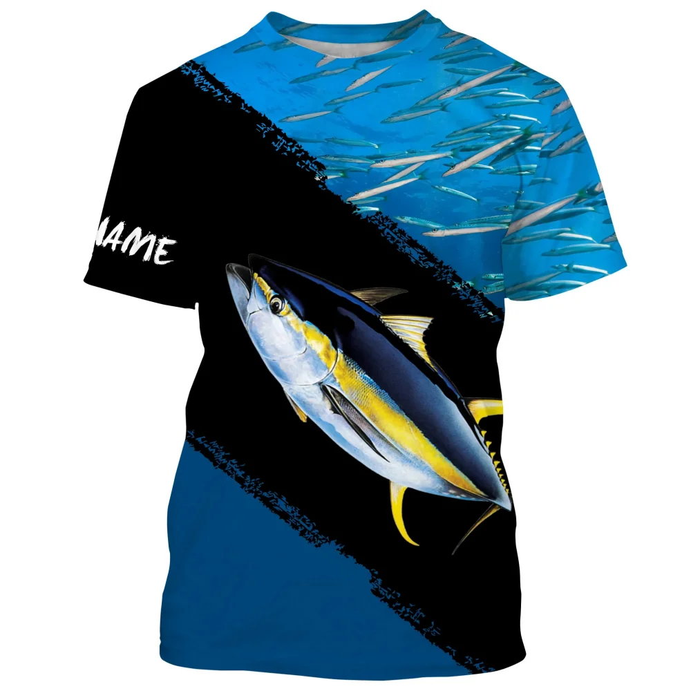 Men's Tuna Marlin 3D Print fishing T-shirt casual short-sleeved shirt with personalized name summer fashion Men's Loose Clothing