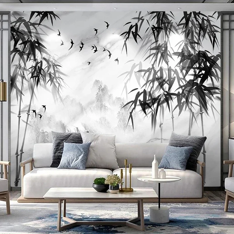 Chinese Style Marble Ink Bamboo Wallpaper Study officeRoom background Wall Decoration Mural Wall Paper Custom Photo Painting