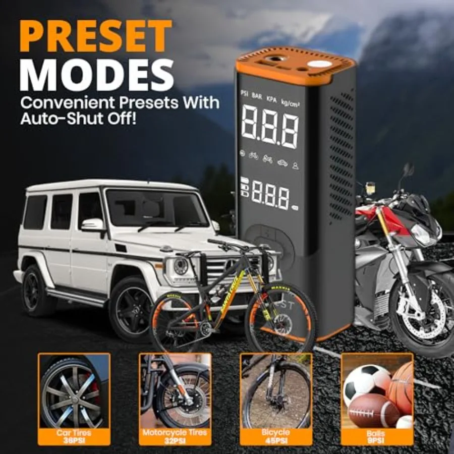 ضاغط هواء محمول لإطارات السيارات والدراجات النارية والمطاطية 4X نفخ أسرع حتى 150 رطل لكل بوصة مربعة تصميم لاسلكي مع أ
