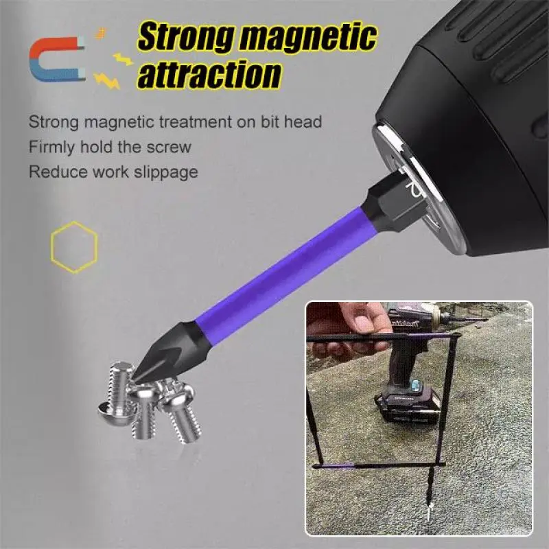 6PCS Upgraded High Hardness And Strong Magnetic Bit 25/65/70/90/150mm Non-slip Cross High Hardness Electric Hand Drill Screw Set