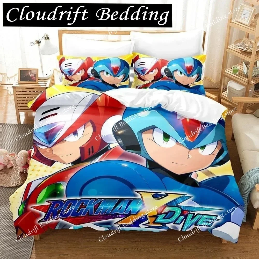 Mega Man X DiVE Bedding Set Single Twin Full Queen King Size Bed Set Adult Kid Bedroom Duvet Cover Sets 3D Anime Bed Sheet Set02