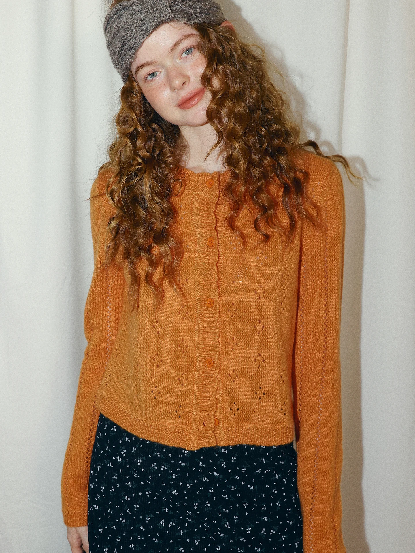 

Rina Berry Wool Hollow out Design round Ne Sweater Casual Sle Color Gentle Loose Cardigan Women's Knittedwear