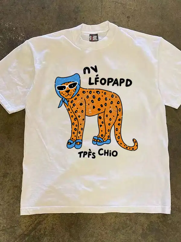 Camiseta Retro com Estampa de Animais, Manga Curta, Corte Solto, Unissex, Top Casual Respirável de Algodão para o Verão, para...
