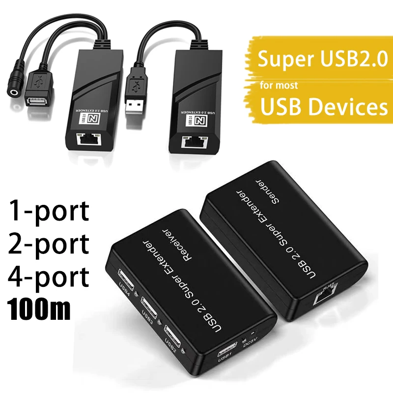 

Supper 1 2 4 Port USB2.0 Cat6 Ethernet Cable Network Extender 100m for Laptop PC Webcam Camera Mouse Keyboard Printer Scanner