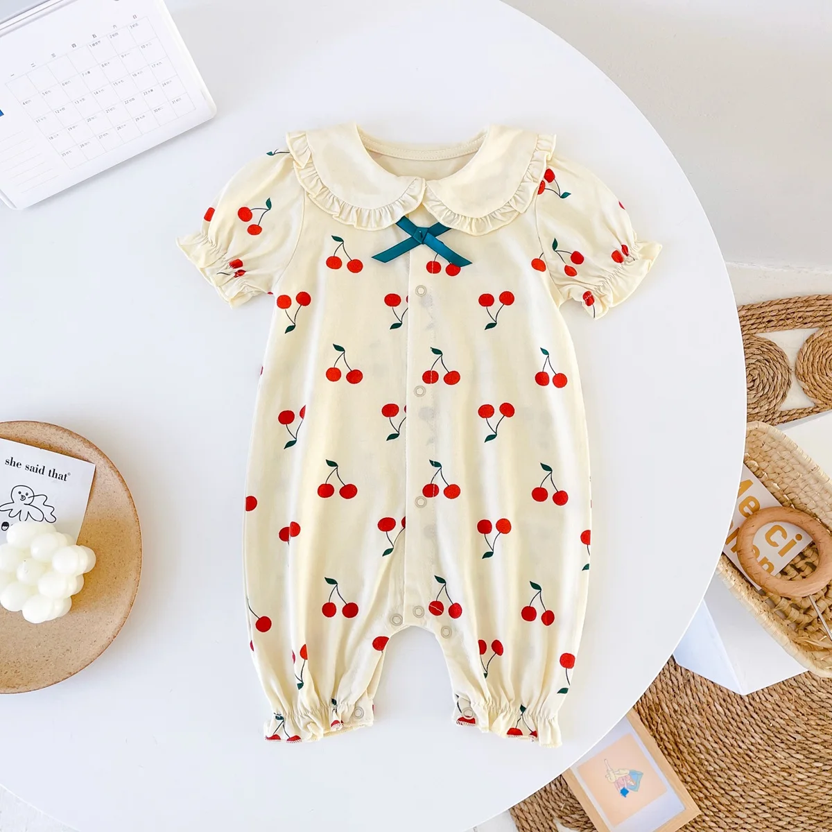 Sanlutoz Baby Girls Cute Cherry Jumpsuits Summer Short Sleeve Newborn Girls Rompers Cotton Infants Clothes