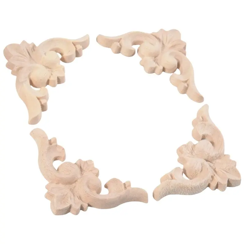 ABKL-4Pcs 6X6cm European Style Wood Carved Corner Onlay Applique Furniture Unpainted Door Decor