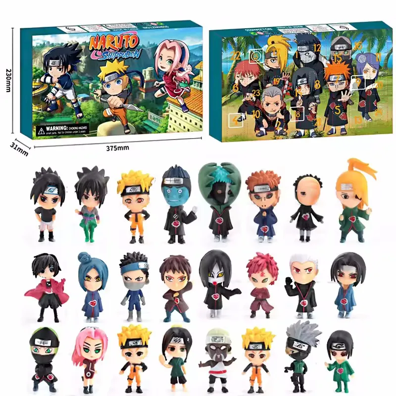 24 Uds. Caja de calendario de Adviento de Naruto, figura de acción de Anime bonita, adornos de muñecas pequeñas, calendario de Navidad de 24 días, juguete para regalo para niños