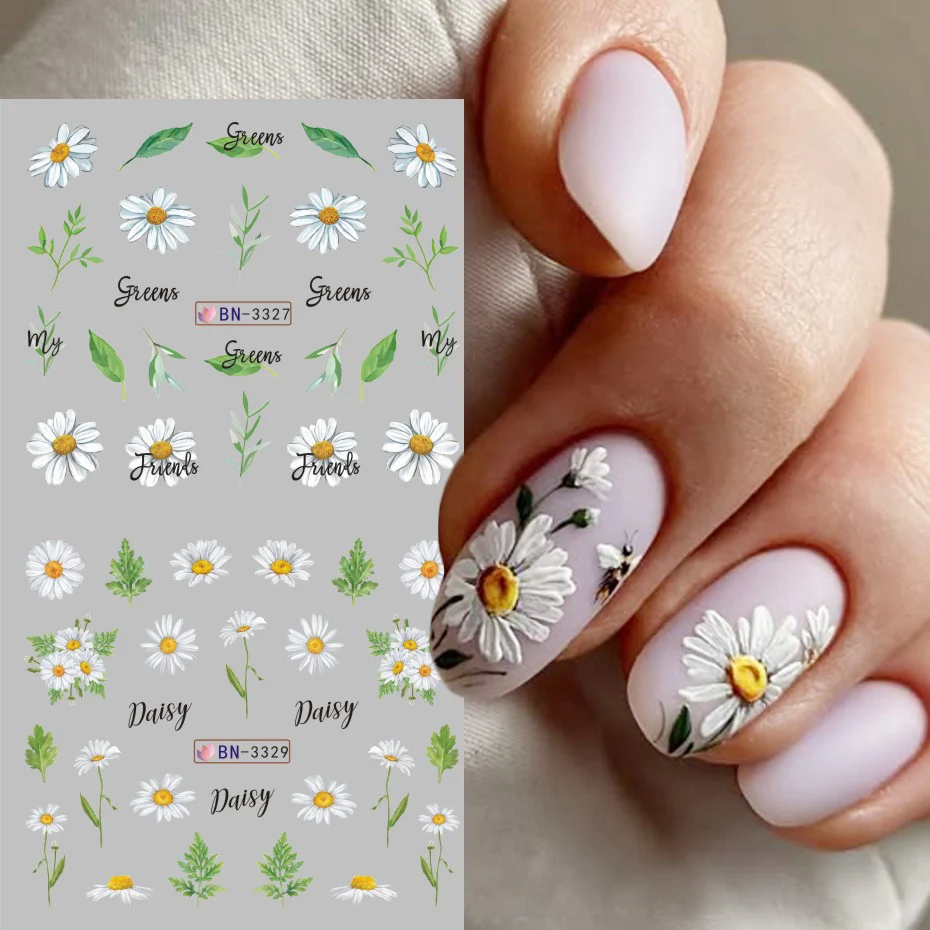 12 デザインひまわりデイジーネイルステッカー鮮やかな花の花水デカール転写箔スライダーマニキュア装飾