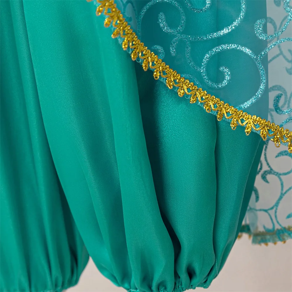 Elegnat Jasmine Princess Girls Dress Cosplay Green Exotic Birthday Dresses for Girl Fashion Holiday Children Costume Kid Clothes view 6