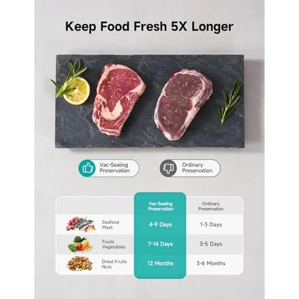 Máquina seladora a vácuo com alça de alimentos, design bloqueado, cortador embutido, design compacto com kit inicial, vedação de frescor, vários modos