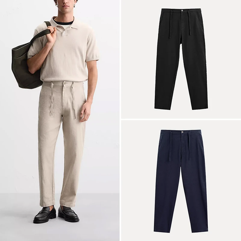 

Men's Faionable Comfortable Cotton Linen Blend Loose Casual Pants Spring 2025 Z Slim Fit Long Pants Pure Color