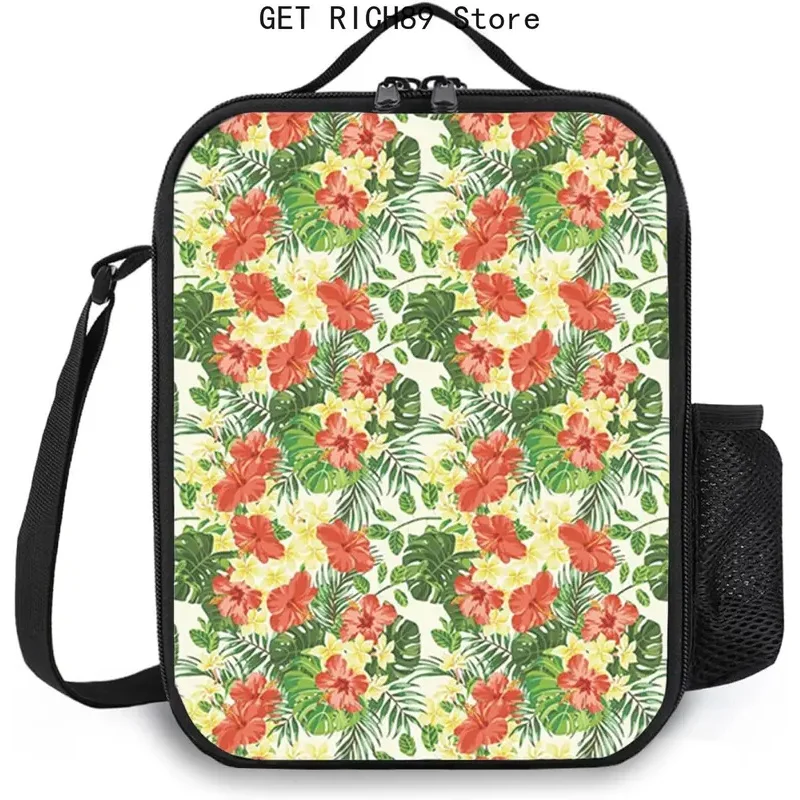 Tropical Insulated Women/Men,Palm Flowers and Leaves,Reusable Lunch Box for Office Work Picnic,Lunch Bag