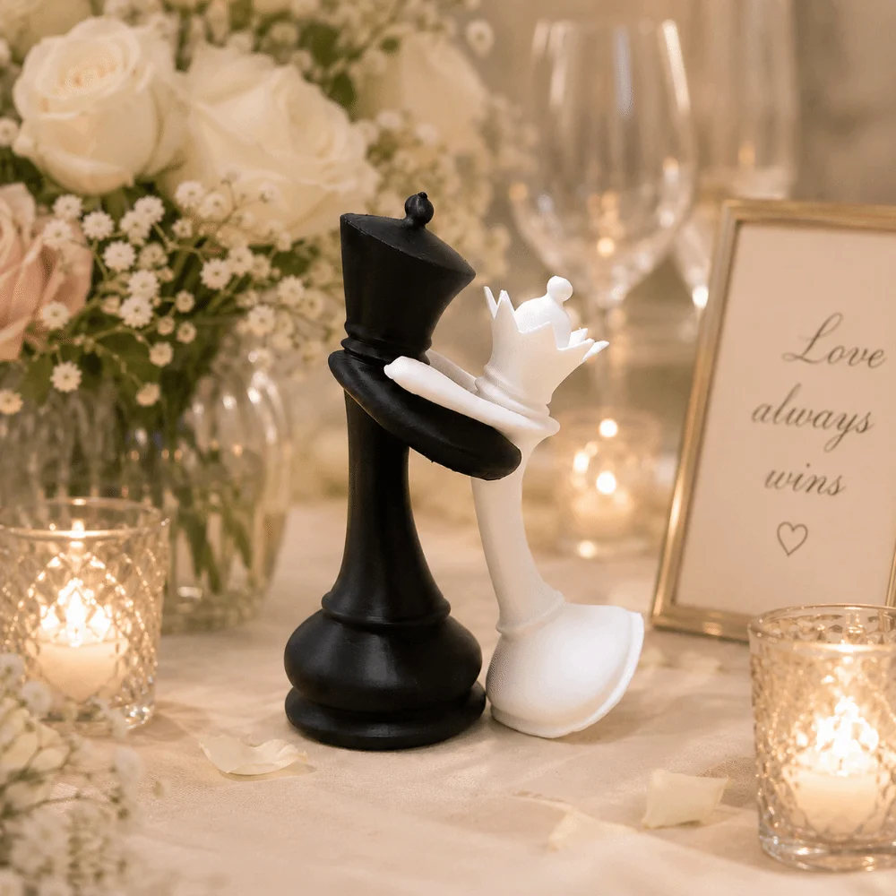 Creative 3D Printed Chess Statue Home Decoration Sculpture King And Queen Statue Funny Couple Gifts Desktop Ornaments Table