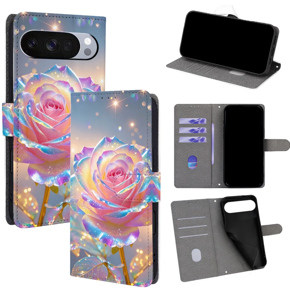 

Магнитный раскладной чехол с разноцветными цветами для Google Pixel 6 7 8 9 10 Pro XL/10a 9a 8a 7a 6a со встроенными слотами для карт-кошелька