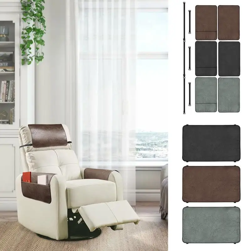 Recliner Headrest Protector Cover Non-Slip Waterproof Couch Headrest Protective Cover Side Storage Pocket Armchair Slipcovers