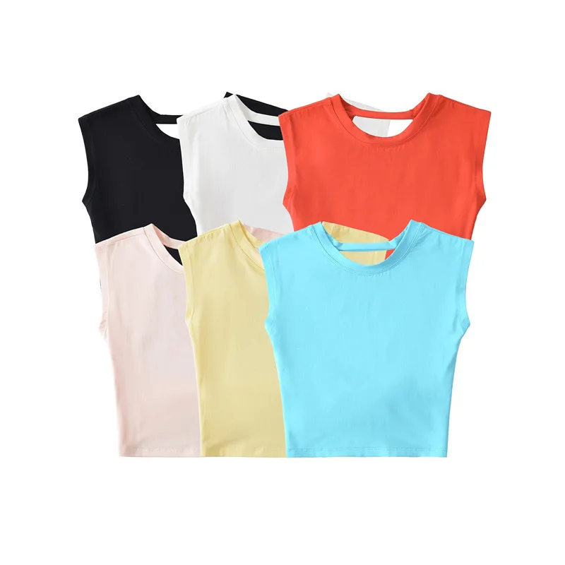 

Fashion Chic Backless Slim Crop Top Cross Band O Neck Short Sleeve Vest Summer Undershirt Solid T Shirts Women