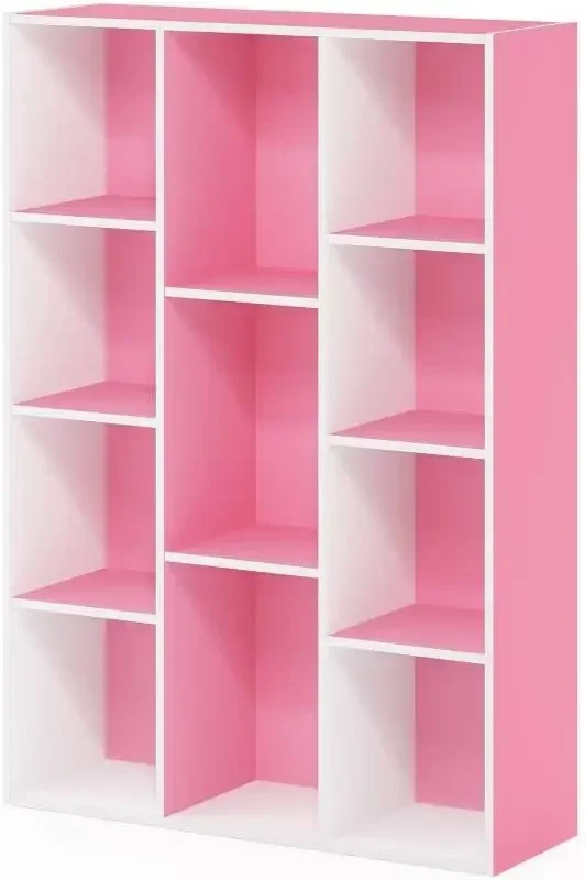 Furinno Luder estantería/libro/almacenamiento, 11 cubos, blanco/rosa