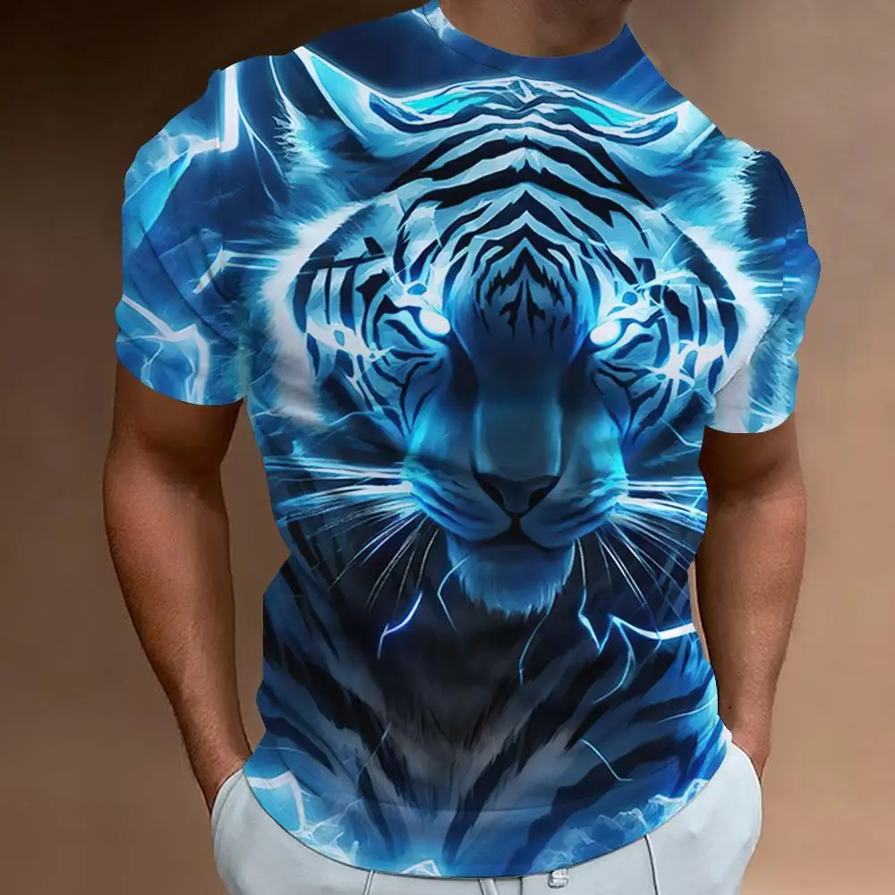 Fierce Tiger Print Men\'s T-Shirt 3d Print Short Sleeve T-Shirt For Men Summer Loose Man Clothing Retro Loose Oversized Tees Tops