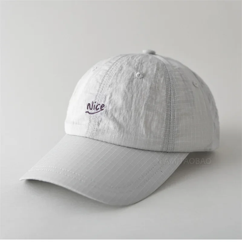 SS25 Korean Baseball Cap with Letter Embroidery & Gingham, Quick-Dry Minimalist Casual Unisex Hat for Daily Use