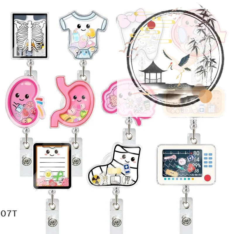 2026 New Design Shaker Acrylic Anime Human Organ Retractable: 1Pcs Doctor ID Card Holder Nurse Badge Reel Alligator
