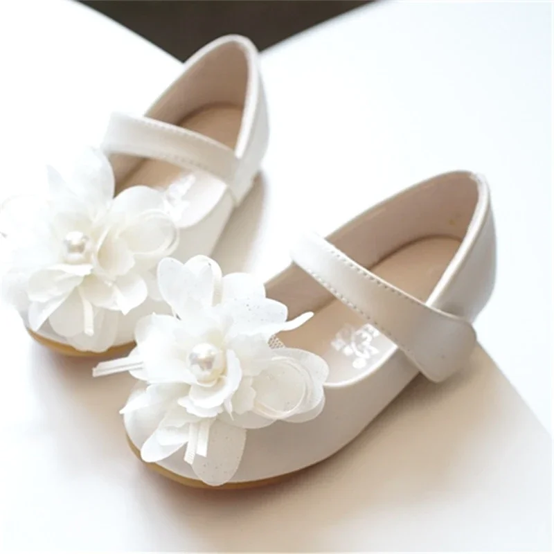 

Spring New Flower Girl Princess Shoes Soft Soled Anti Slip Children's Leather Shoes Wedding Party Baby KId's Casual Flat Shoes