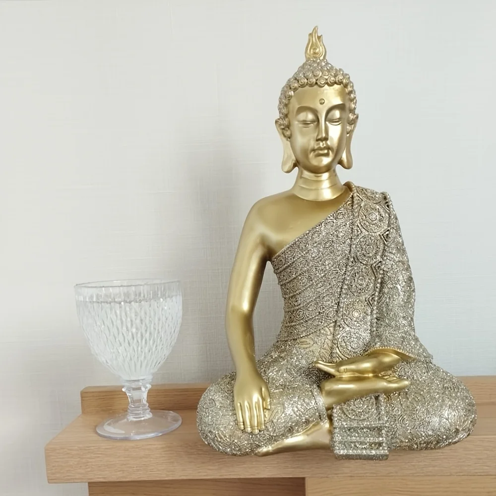 Buddha Statue Home Decor Religious Ornament Resin Sitting Buddha Sculpture Southeast Asian Living Room Tearoom Tabletop Display