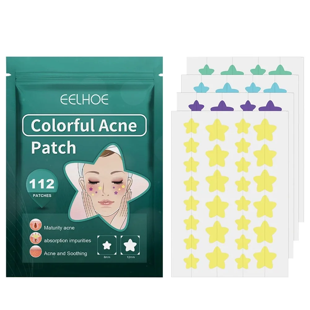 112pcs Star Acne Patch Cura del viso Riparazione Brufolo Macchie di acne Brufolo Segni Copertura invisibile Acne Brufolo Riparazione Patch Cura della pelle del viso