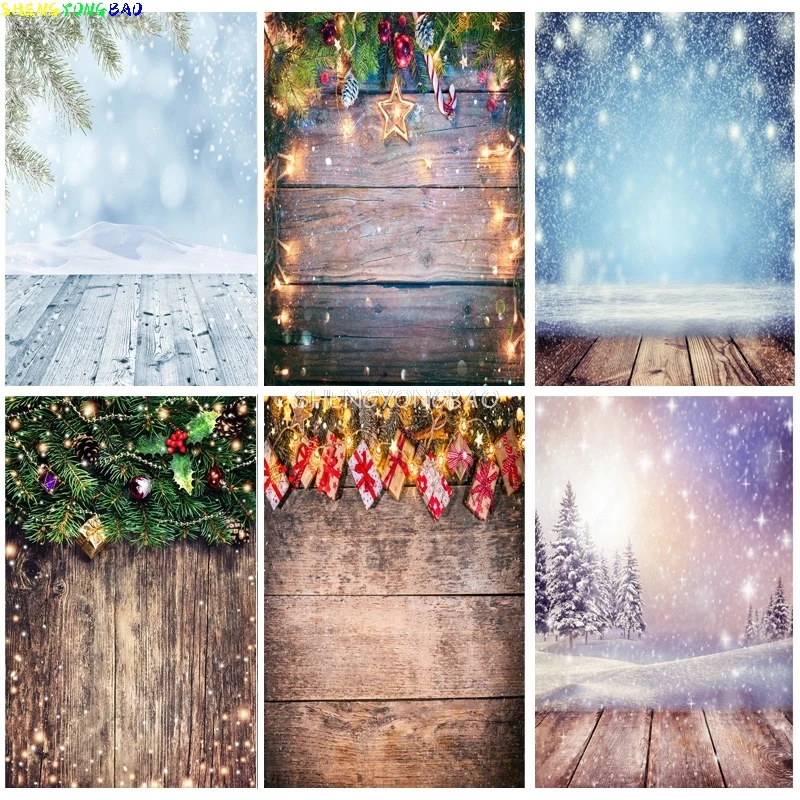 

Christmas Wooden Planks Theme Photography Background Snowman Children Portrait Backdrops For Photo Studio PropsSDMB-01