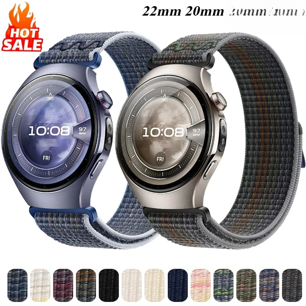 

22mm 20mm Nylon Loop Band For Huawei Watch 5/4/GT5/4/3/2 Pro 46mm Needlework Wristband Bracelet Amazfit Active2/Balance 2 Strap