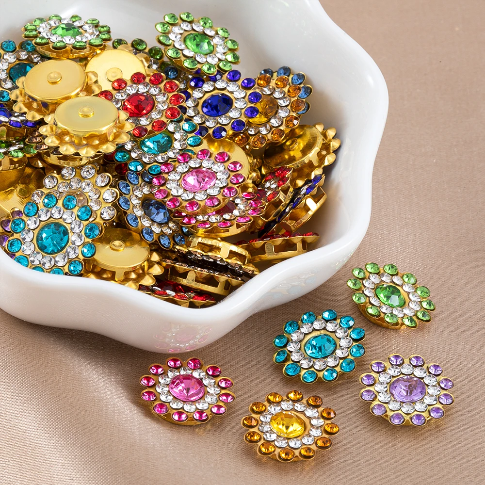 50pcs Colorful Rhinestone Cabochons Flatback Patch Decor Gold Plated Claw Sew on Crystal Beads for DIY Bow Jewelry Making