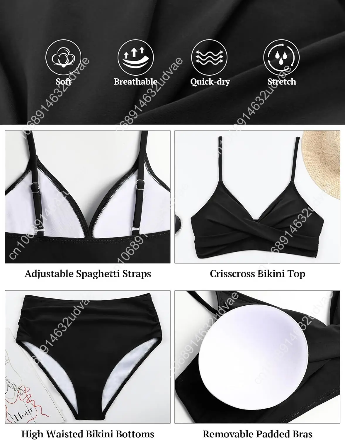 Women's High Waisted Bikini Sets Two Piece Swimsuit Tummy Control Bathing Suit V Neck Swimwear 2025 Swim Suit