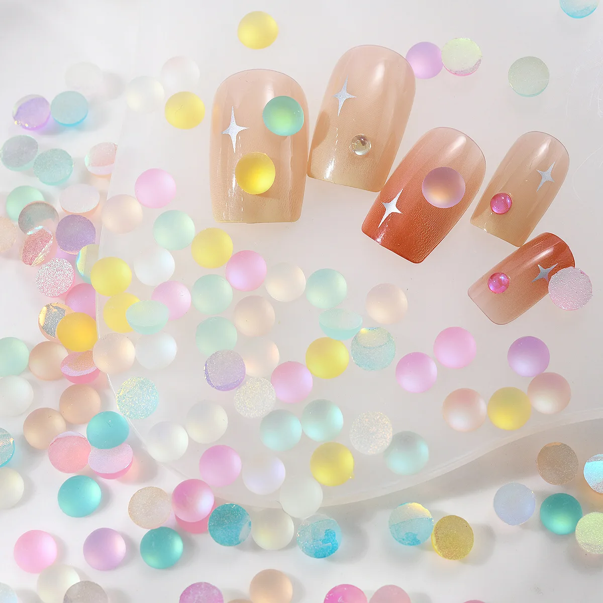 Holograficzna Aurora pół perła ozdoby do paznokci Mix matowe syrenka koraliki naklejki do paznokci DIY Press-on paznokcie dostarcza klejnoty do Manicure