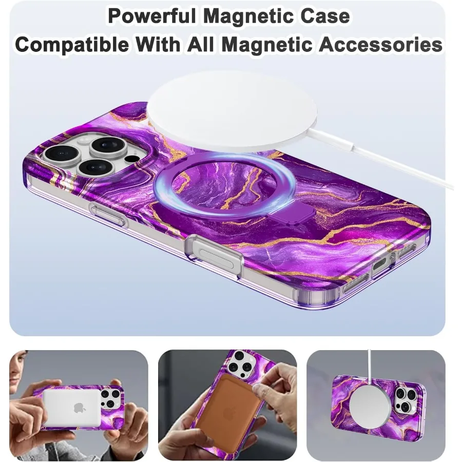 حافظة لام كيس لهاتف آيفون 16 برو ماكس مع حامل حلقي مغناطيسي غير مرئي [متوافق مع MagSafe] لكامل الجسم ونحيف للنساء والرجال